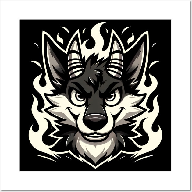 Black and White Demonic Furry Anthro Wolf Wall Art by Blue Bull Bazaar